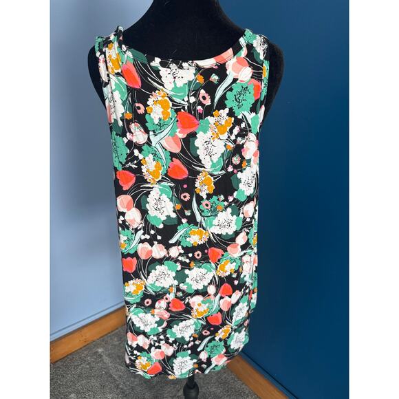 Ana Floral Sleeveless V-Neck Top Black Multi Color Size L - Picture 2 of 8